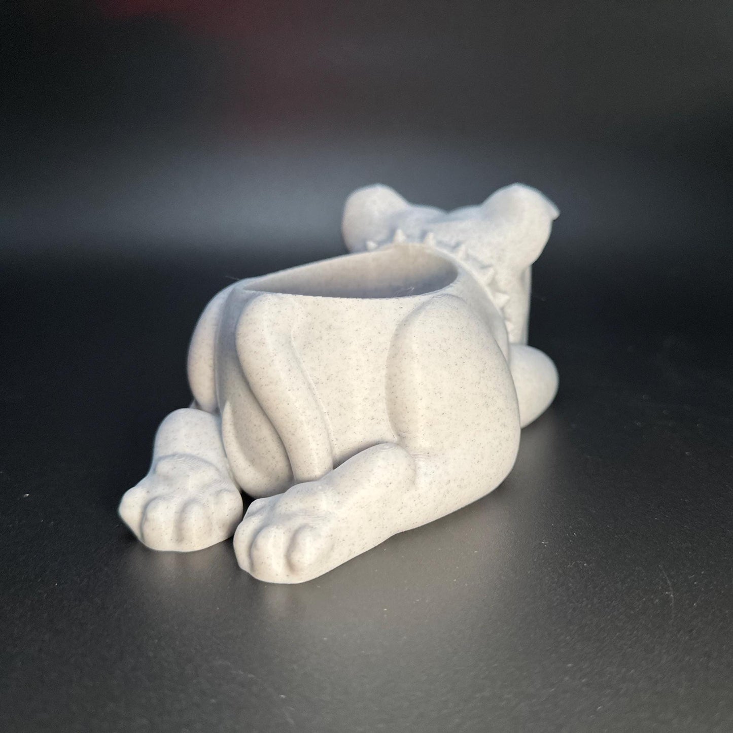 Staffordshire Bull Terrier planter with sleek detailing, ideal for succulents, cacti, or small plants. Lightweight, 3D-printed design perfect for home or office decor.