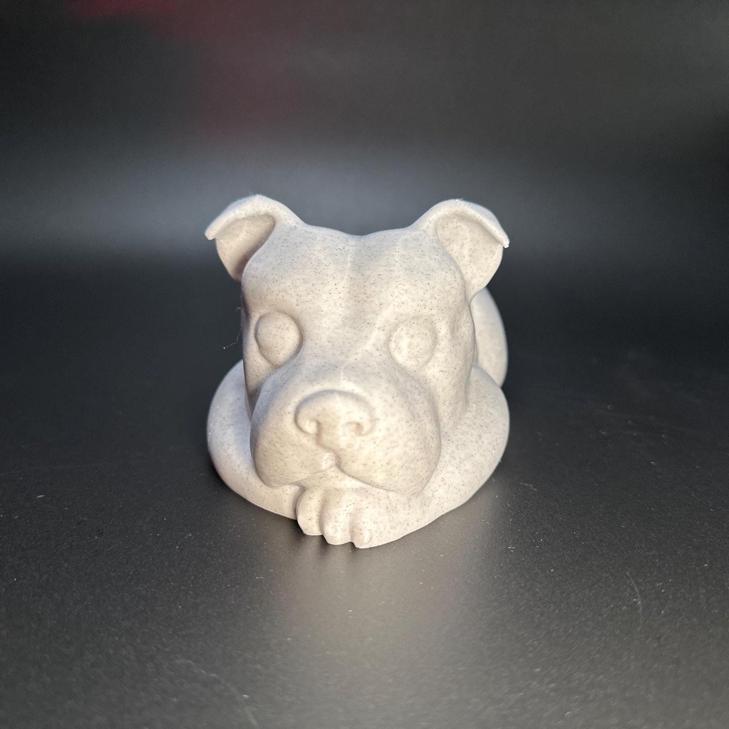 Staffordshire Bull Terrier planter with sleek detailing, ideal for succulents, cacti, or small plants. Lightweight, 3D-printed design perfect for home or office decor.