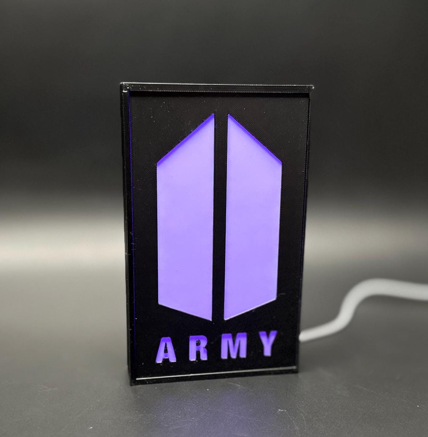 Fan-made BTS ARMY light box featuring RGB illumination. A stunning addition to K-pop fan decor or a thoughtful gift