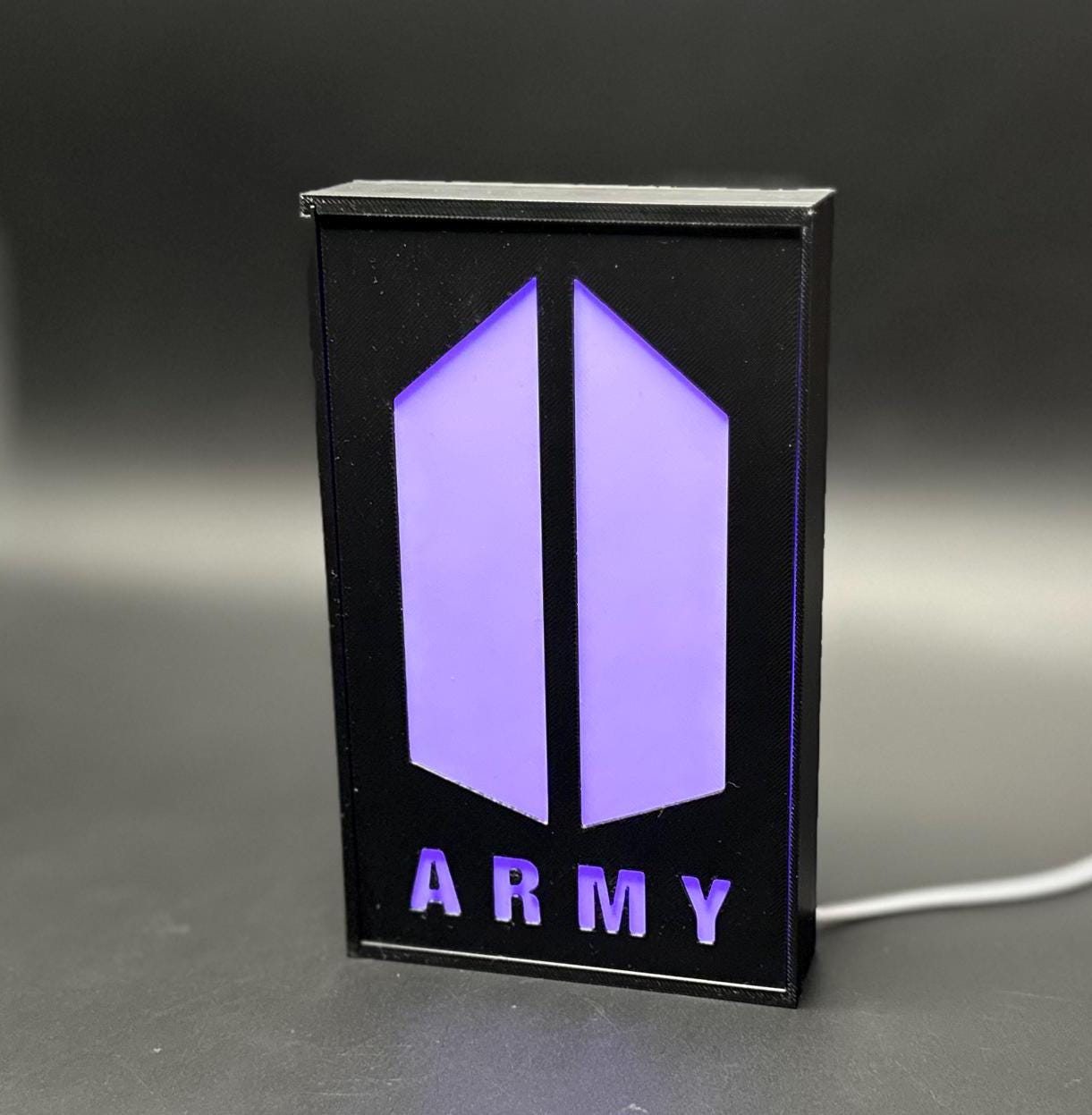 Fan-made BTS ARMY light box featuring RGB illumination. A stunning addition to K-pop fan decor or a thoughtful gift
