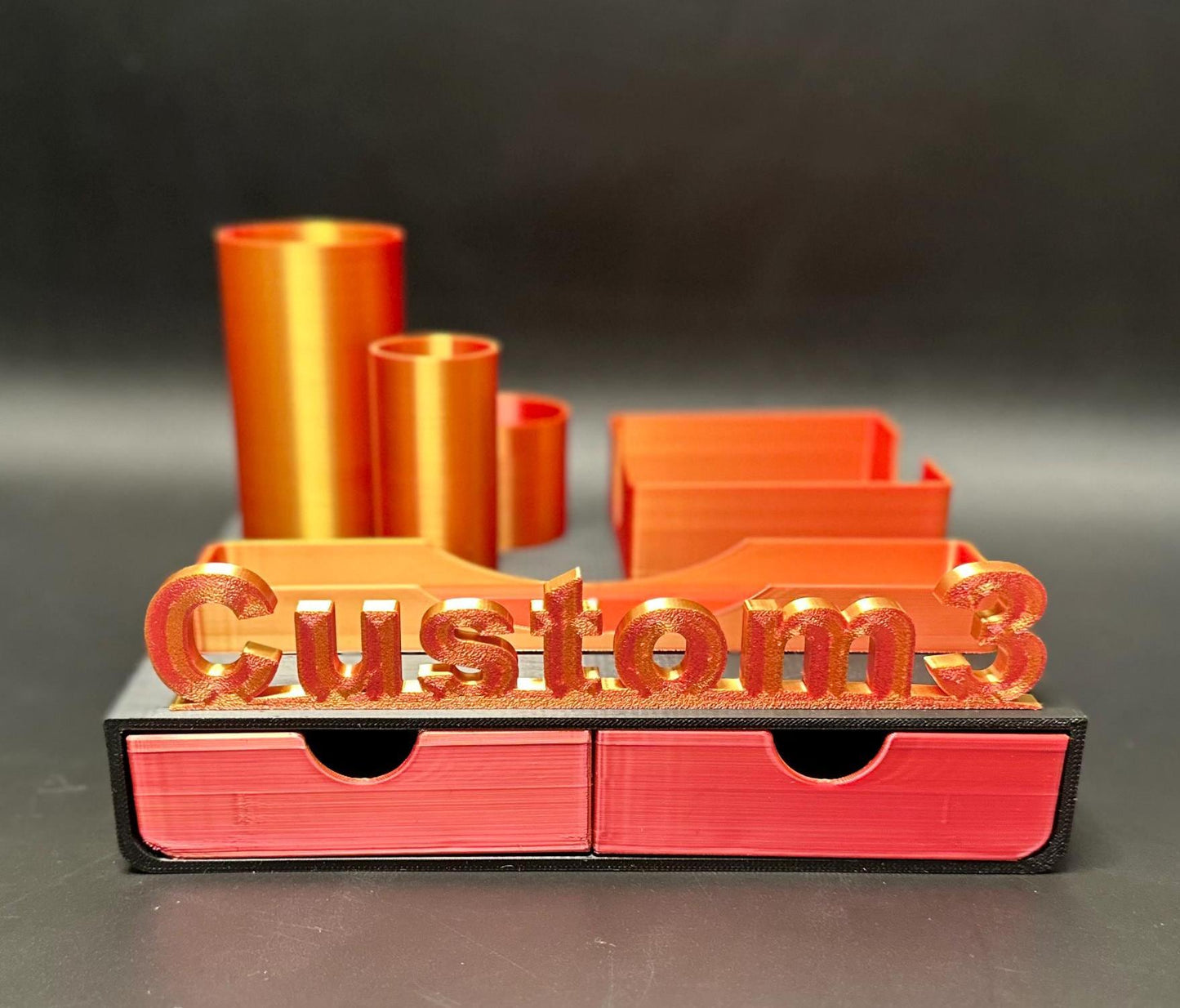 Custom Name Desk Organizer β Black & Red/Gold | Personalized Storage with Drawers