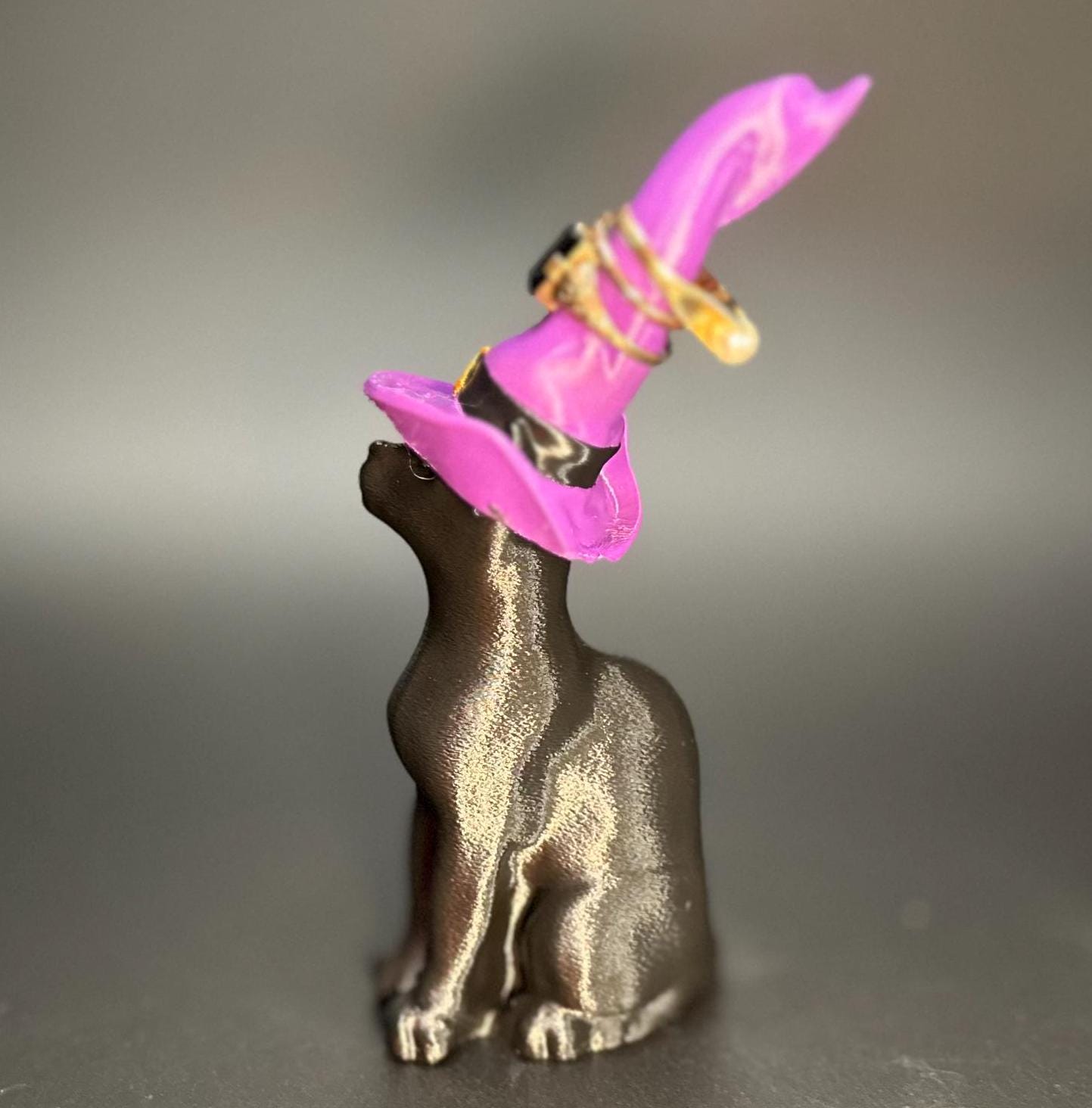 Whimsical Black Cat Ring Holder with Witch Hat – Mystical Jewelry Organizer