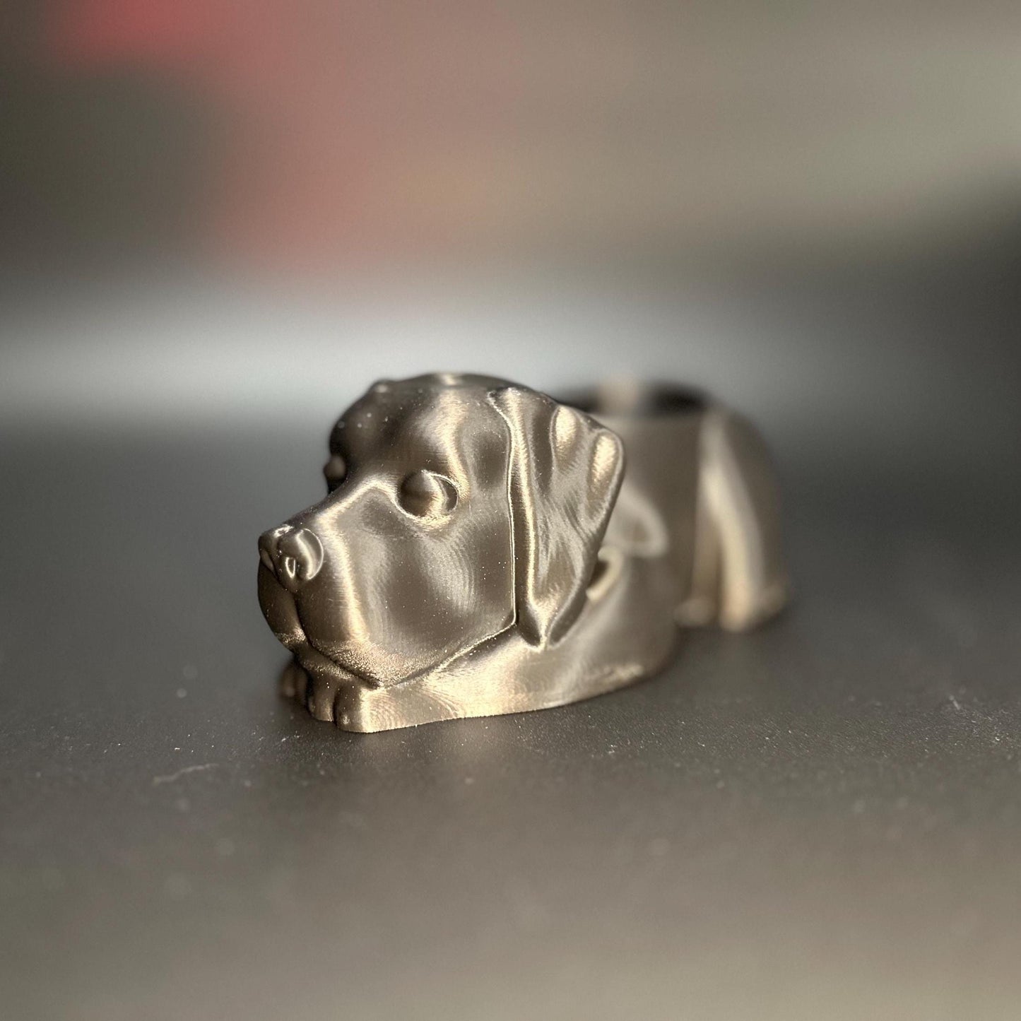 3D-printed black Labrador planter for succulents or small plants, showing off cute canine details and a sleek design.