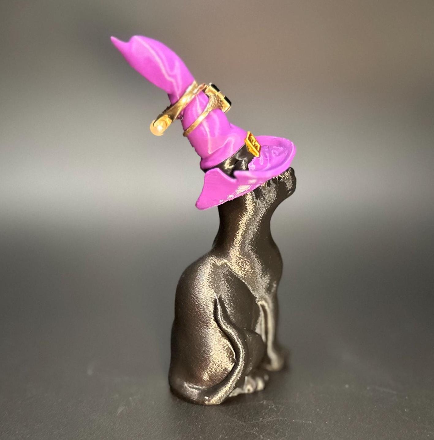 Whimsical Black Cat Ring Holder with Witch Hat – Mystical Jewelry Organizer