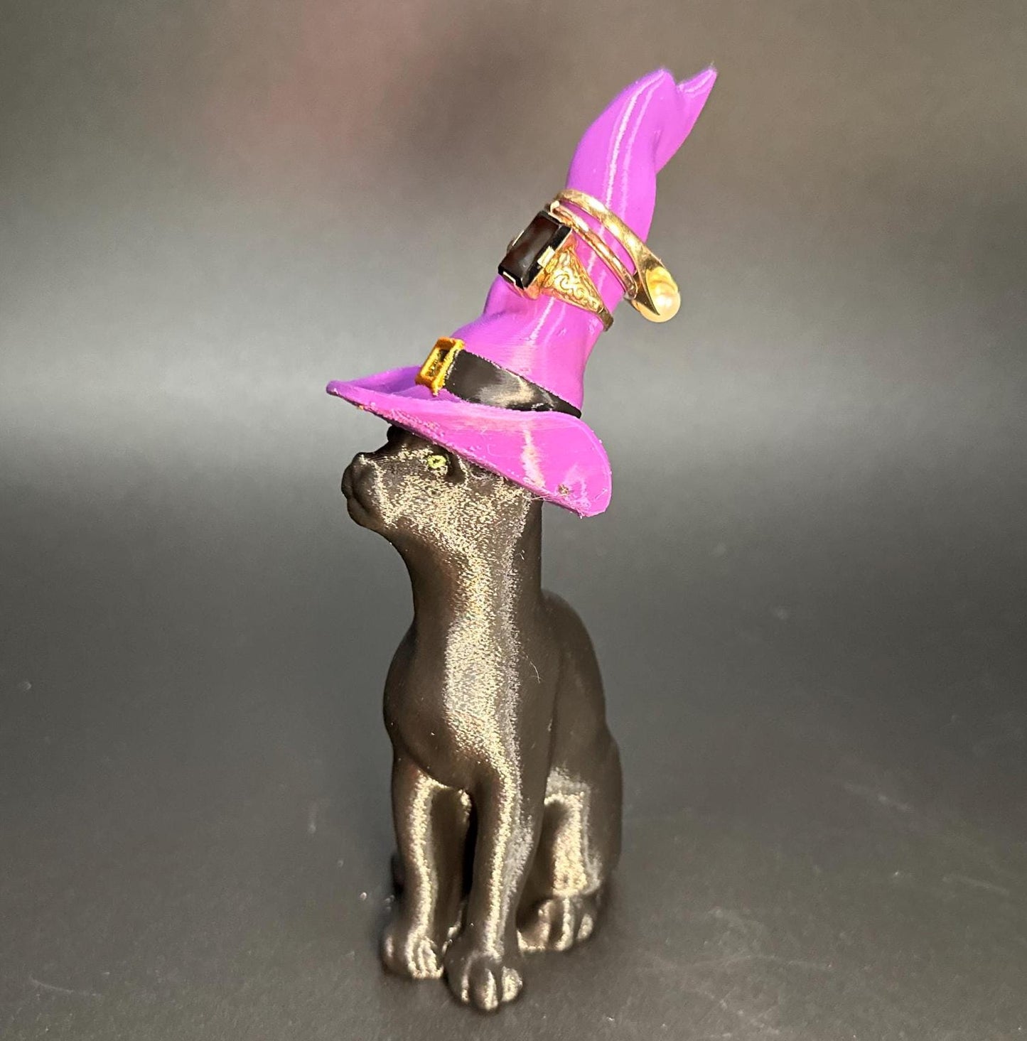 Whimsical Black Cat Ring Holder with Witch Hat – Mystical Jewelry Organizer
