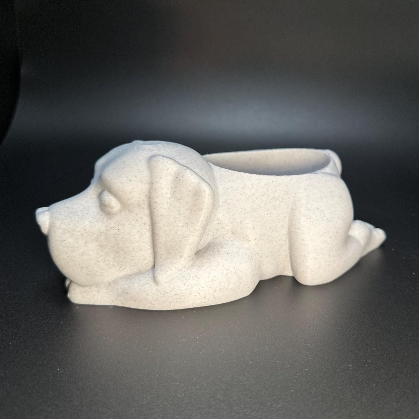 Labrador planter available in beige, white, grey, and marble, perfect for succulents and dog-themed decor.