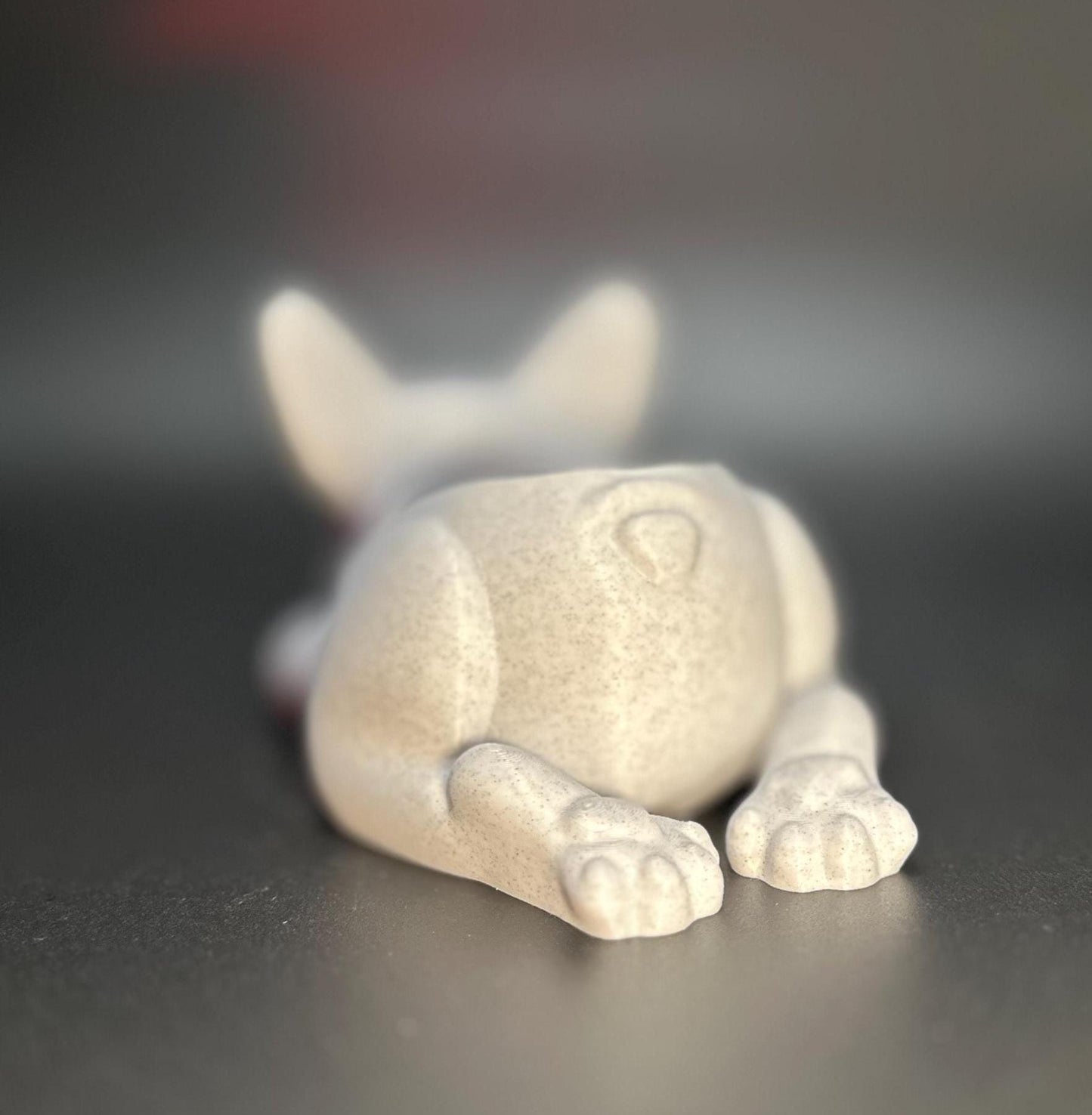 3D-printed French Bulldog planter for succulents or small plants. Available in black, chocolate brown, beige, white, gray, and marble colors.