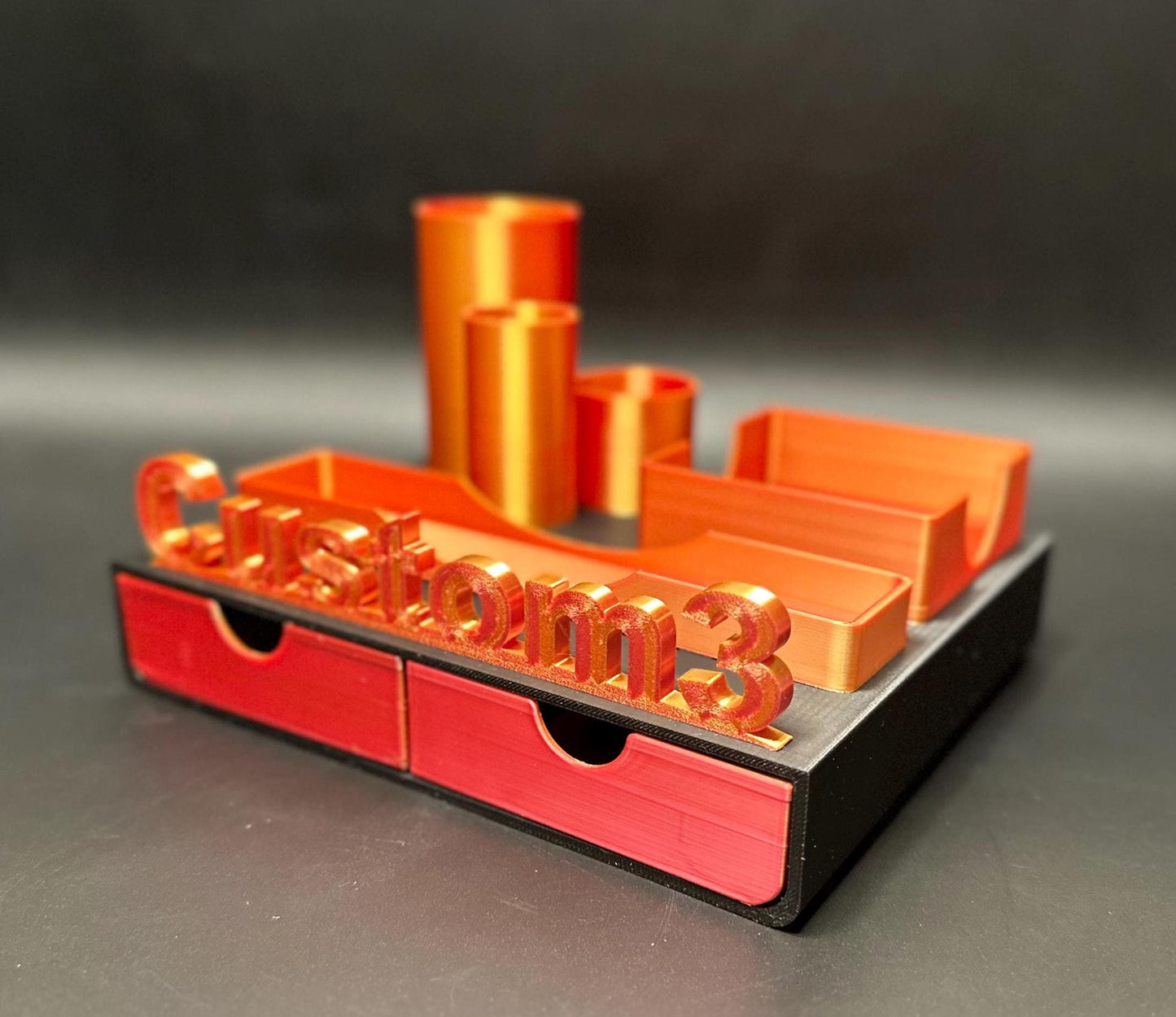 Custom Name Desk Organizer β Black & Red/Gold | Personalized Storage with Drawers