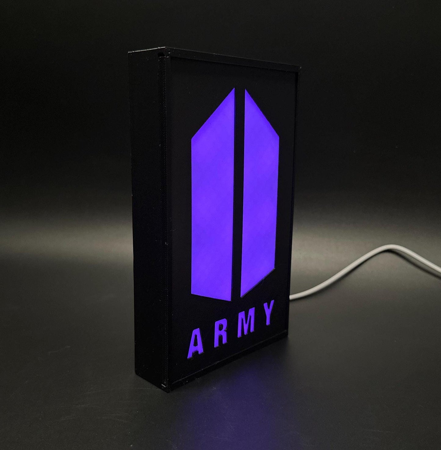 Fan-made BTS ARMY light box featuring RGB illumination. A stunning addition to K-pop fan decor or a thoughtful gift