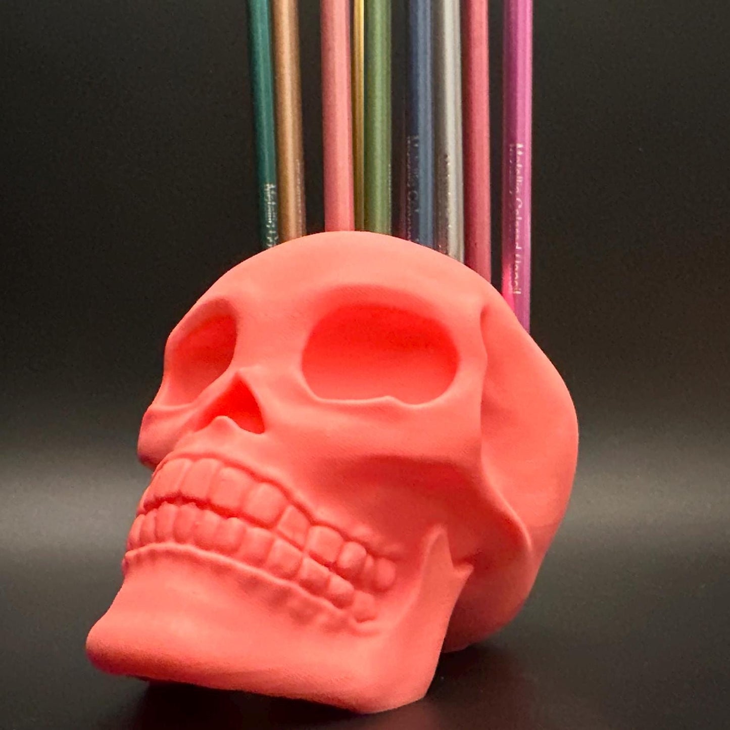 Bold & Playful Bubblegum Pink Skull Pen Holder for Unique Desk Organization