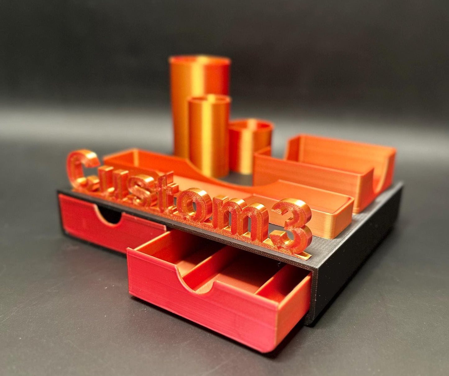 Custom Name Desk Organizer β Black & Red/Gold | Personalized Storage with Drawers