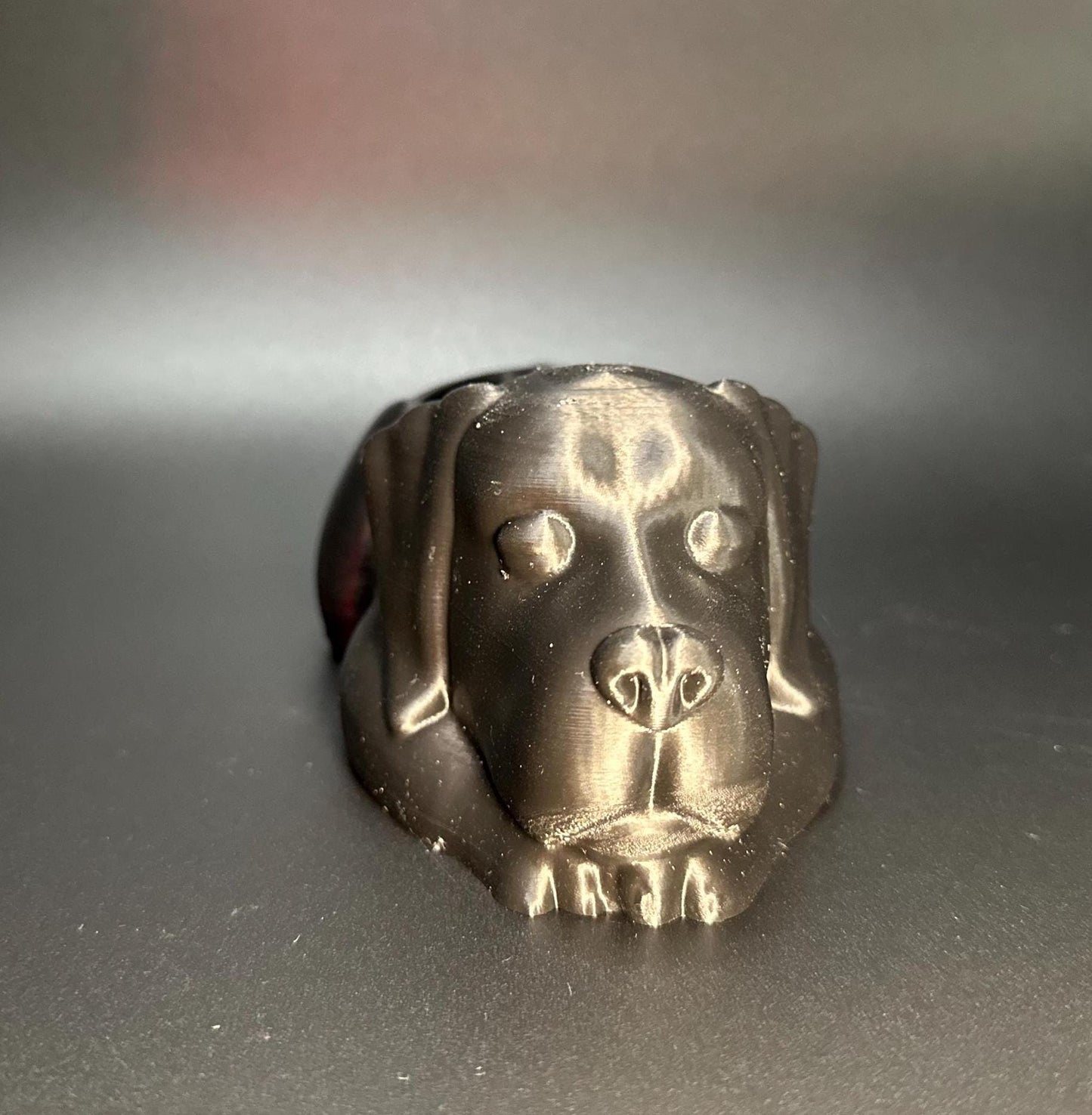 3D-printed black Labrador planter for succulents or small plants, showing off cute canine details and a sleek design.