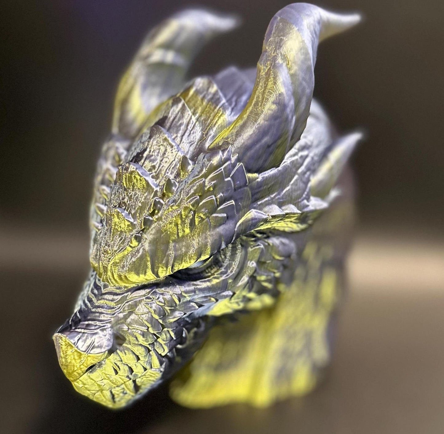 Majestic Dragon Headphone Stand with Glowing Red Eyes – Dark Golden Finish