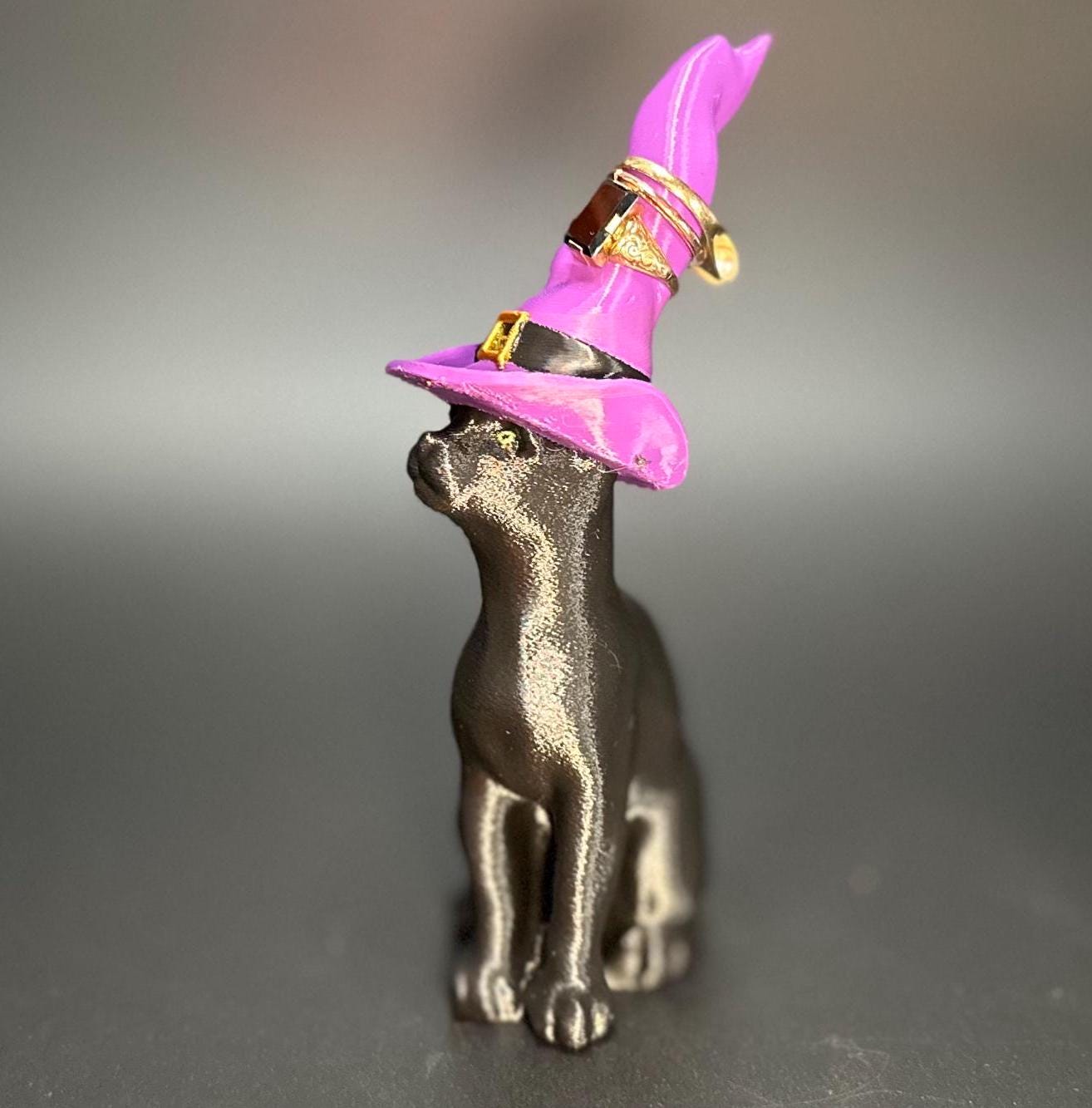 Whimsical Black Cat Ring Holder with Witch Hat – Mystical Jewelry Organizer
