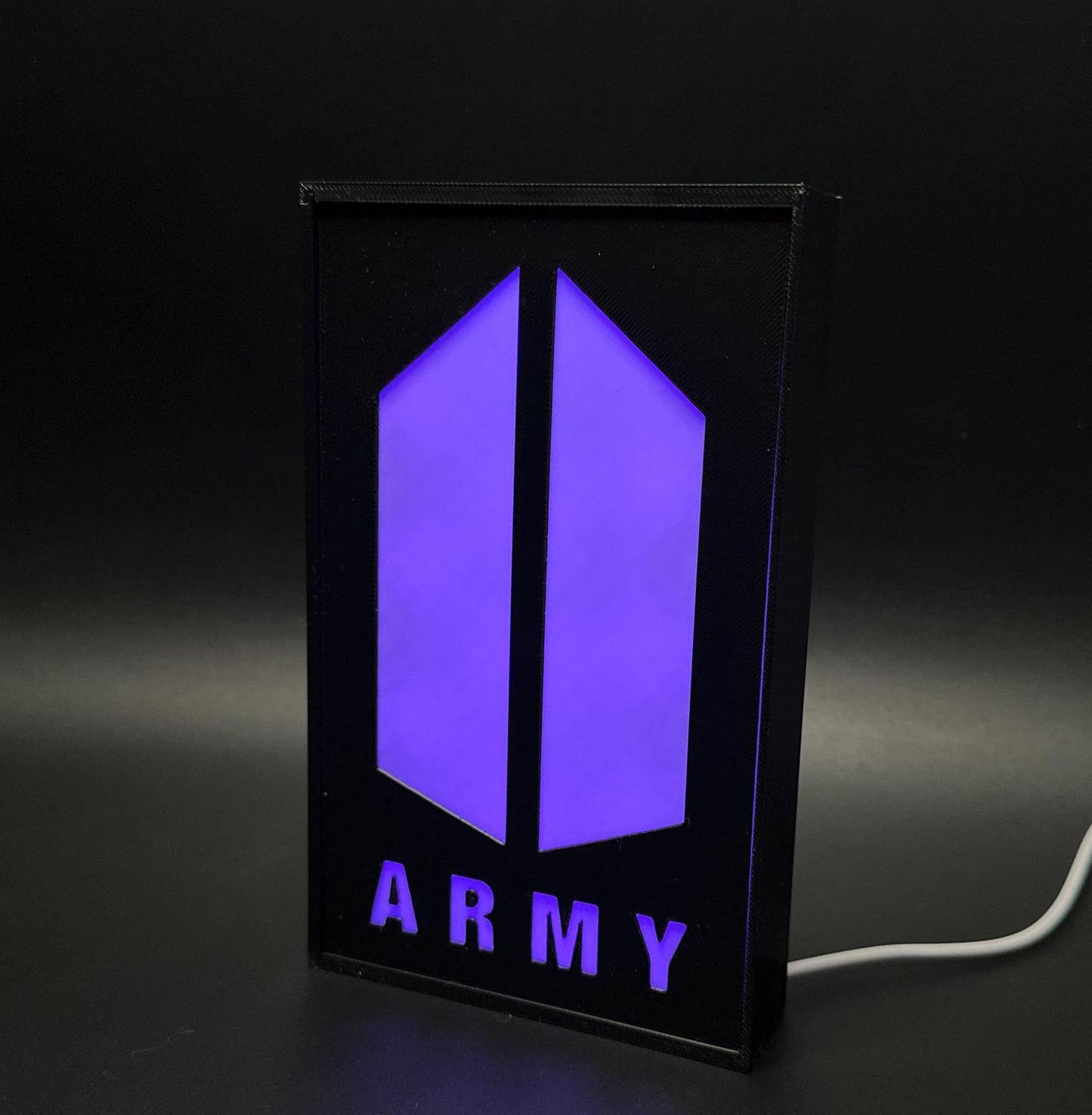 Fan-made BTS ARMY light box featuring RGB illumination. A stunning addition to K-pop fan decor or a thoughtful gift