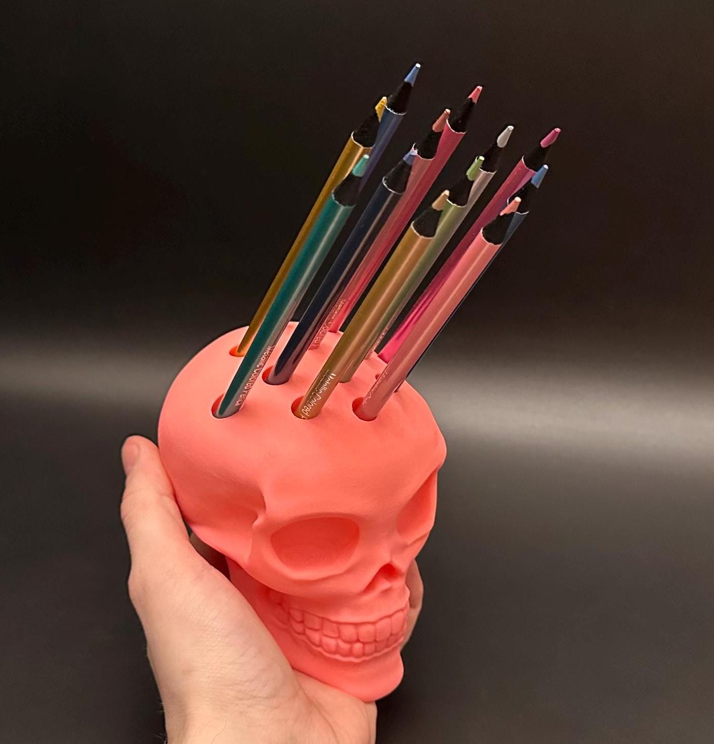 Bold & Playful Bubblegum Pink Skull Pen Holder for Unique Desk Organization