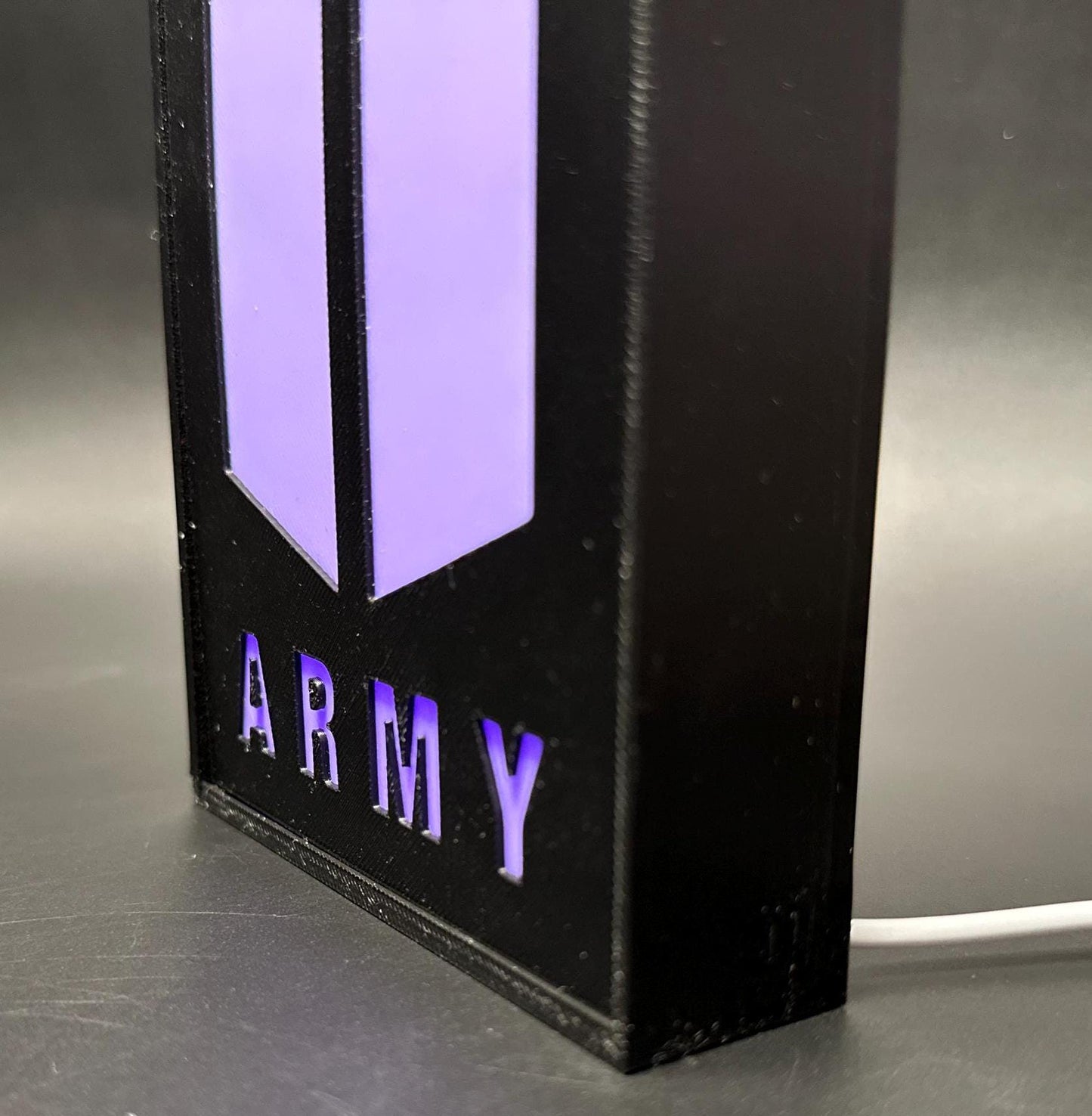 Fan-made BTS ARMY light box featuring RGB illumination. A stunning addition to K-pop fan decor or a thoughtful gift