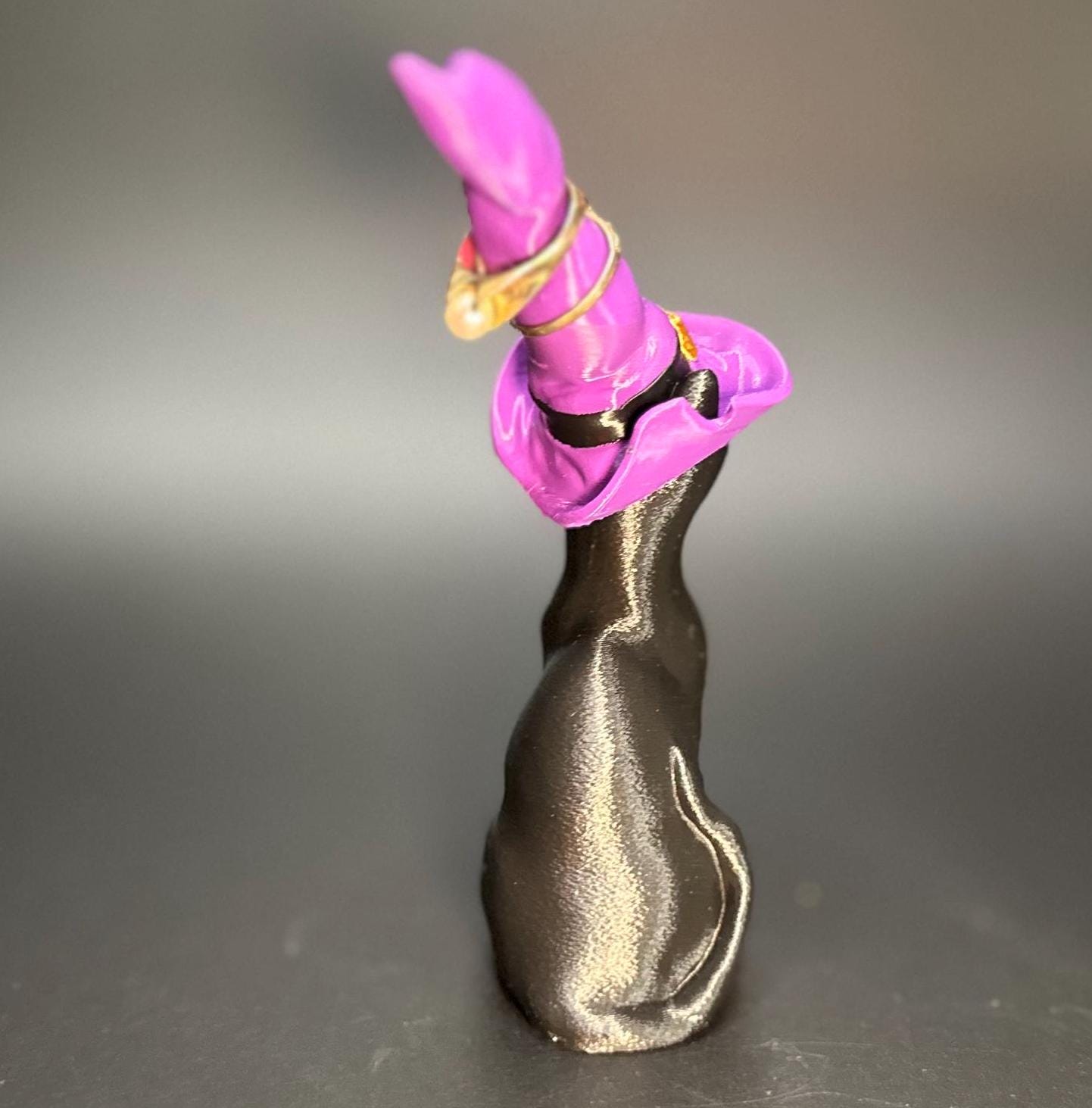 Whimsical Black Cat Ring Holder with Witch Hat – Mystical Jewelry Organizer
