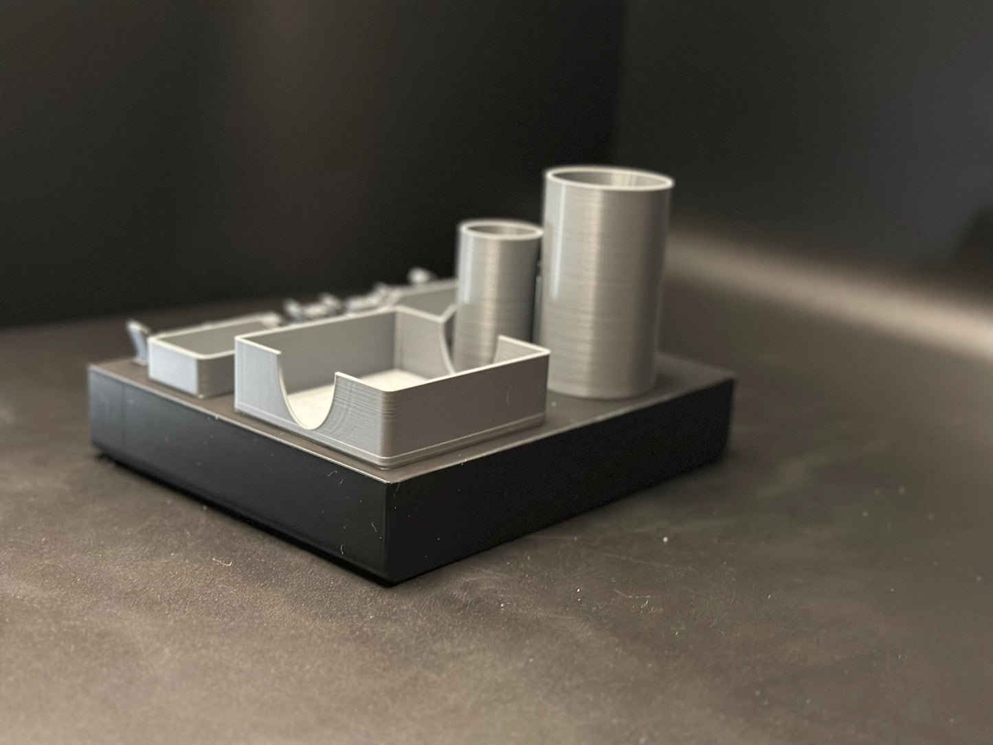Cute Custom Black and Grey Desk Organizer with Personalized Name Tag