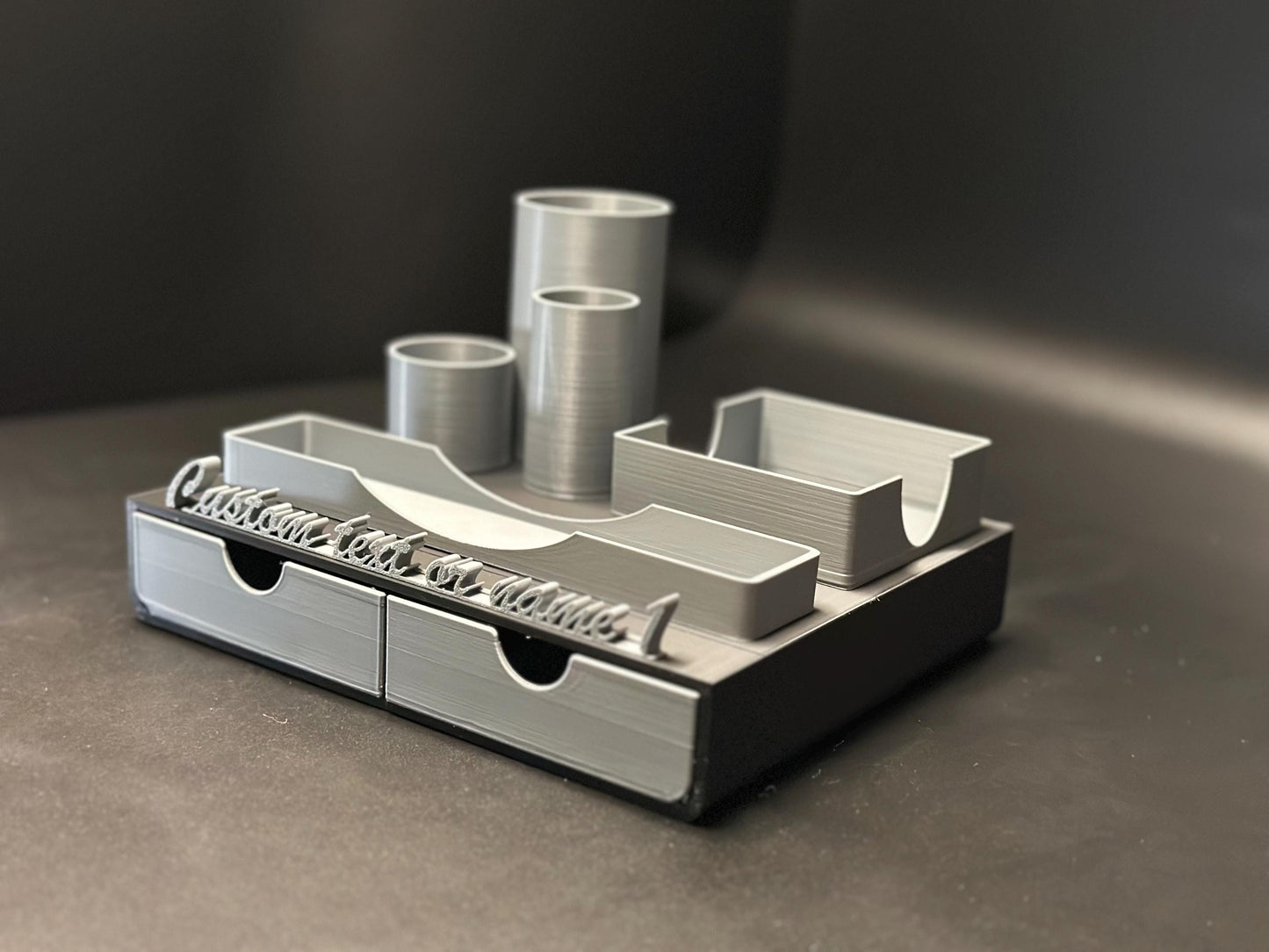 Cute Custom Black and Grey Desk Organizer with Personalized Name Tag