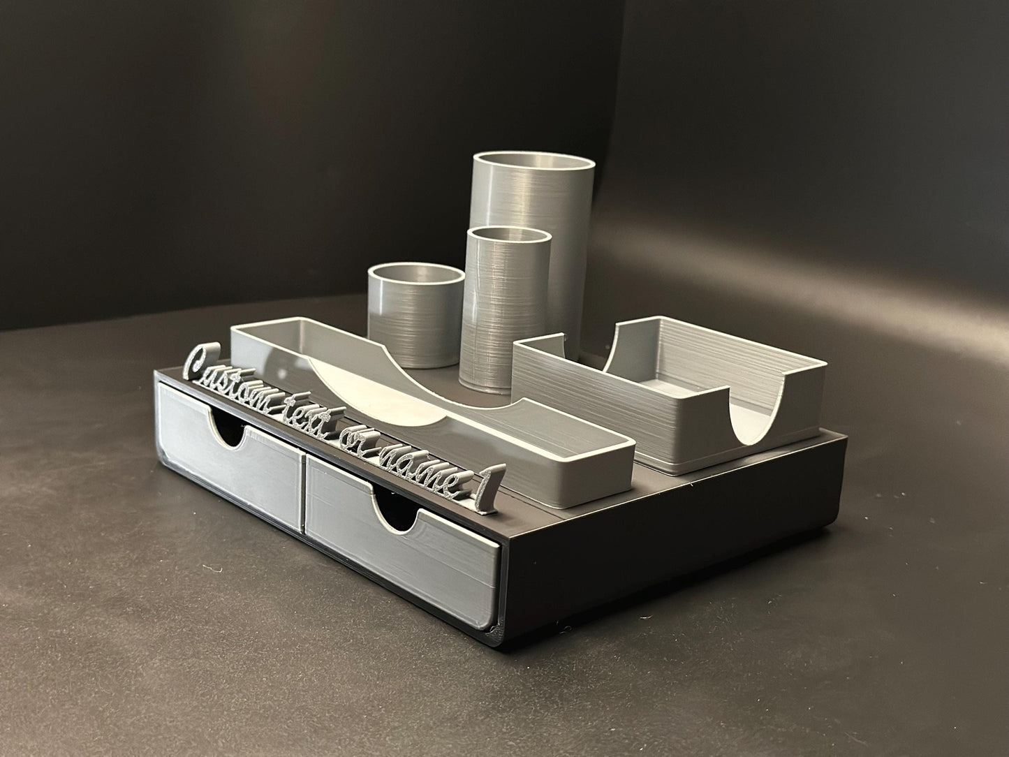 Cute Custom Black and Grey Desk Organizer with Personalized Name Tag