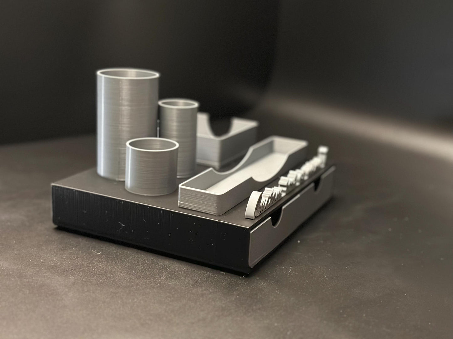 Cute Custom Black and Grey Desk Organizer with Personalized Name Tag