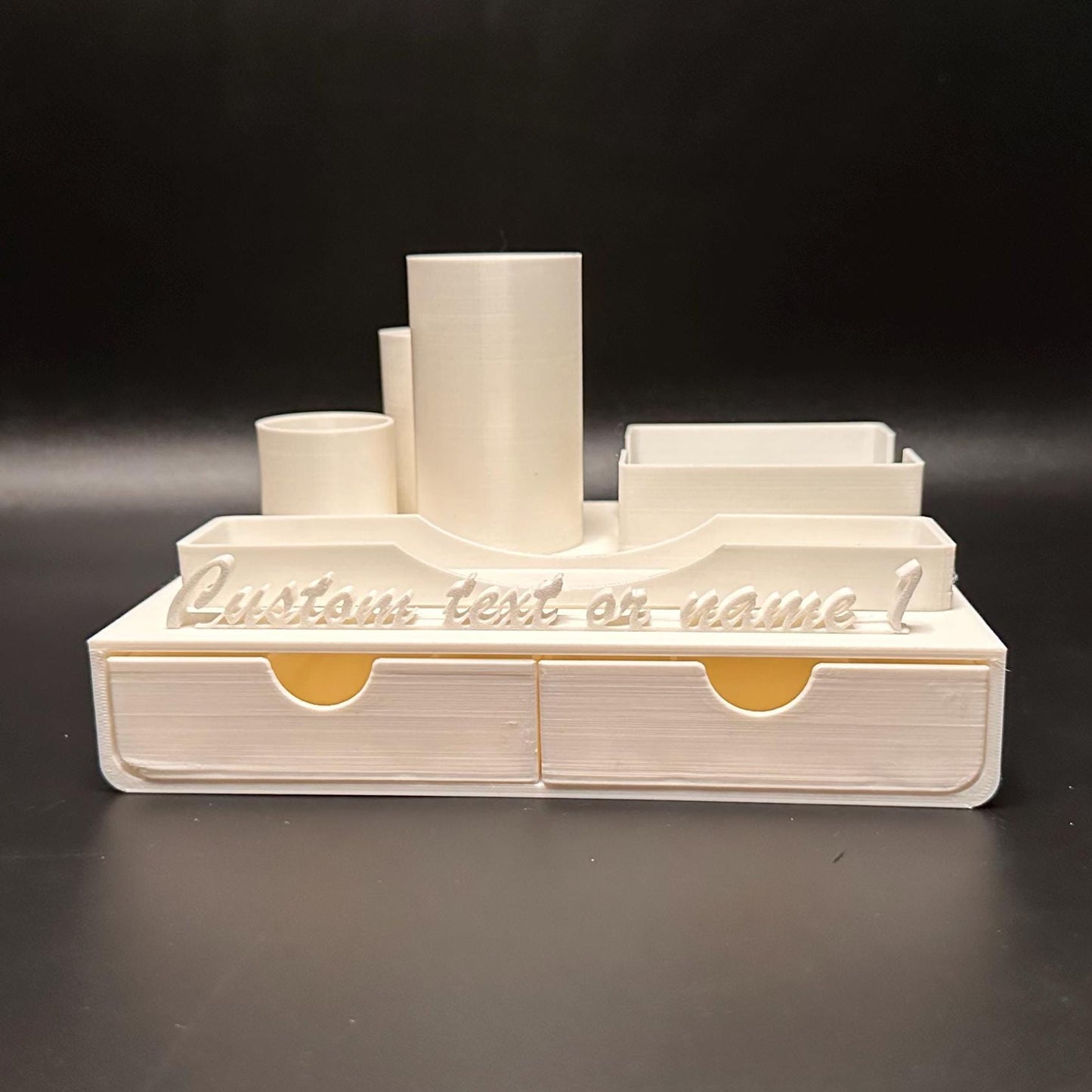 Customizable White Desk Name Plate with Organizer for Workspace