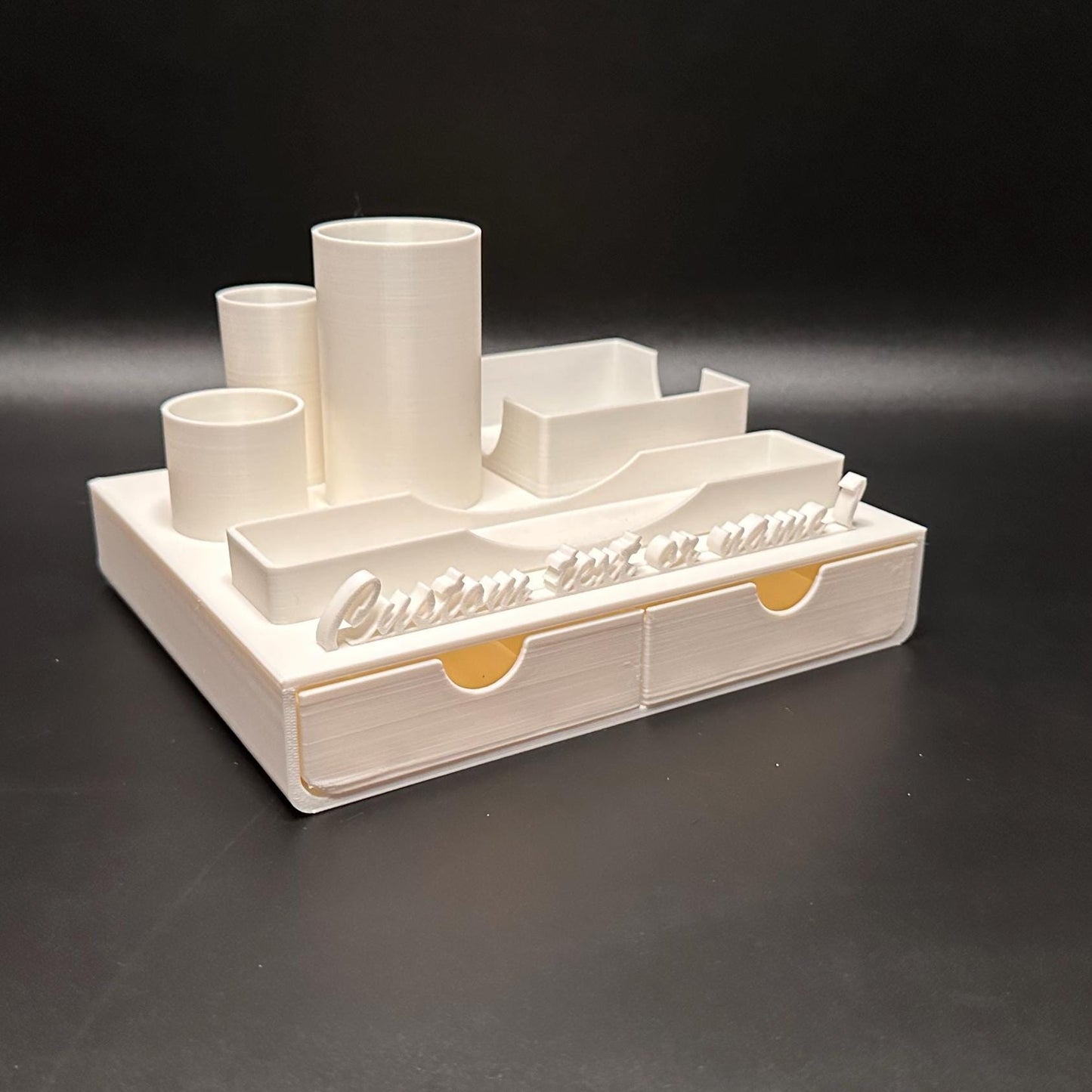 Customizable White Desk Name Plate with Organizer for Workspace