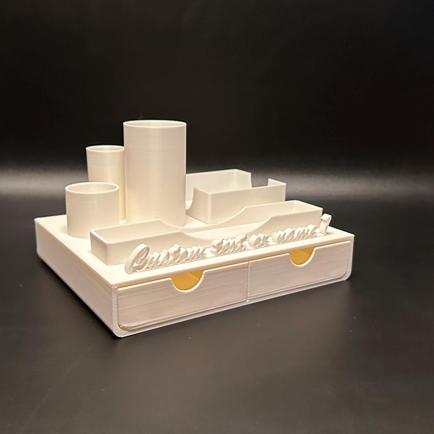 Customizable White Desk Name Plate with Organizer for Workspace