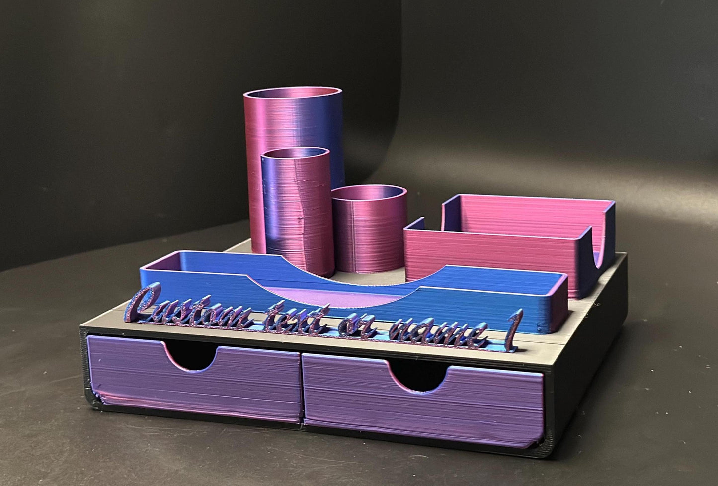 Cute Custom Black Blue/Red/Purple Desk Organizer with Personalized Name Tag