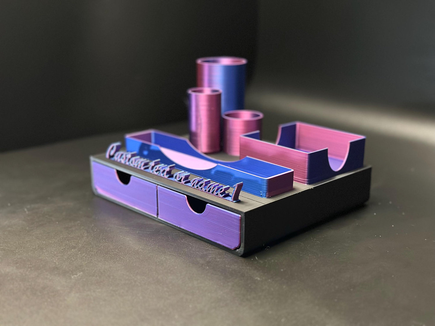 Cute Custom Black Blue/Red/Purple Desk Organizer with Personalized Name Tag