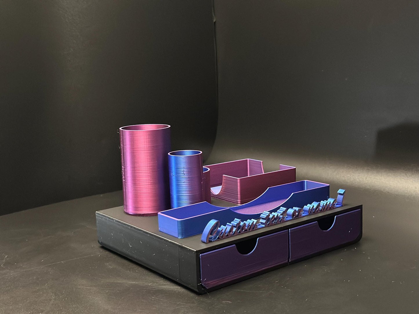 Cute Custom Black Blue/Red/Purple Desk Organizer with Personalized Name Tag
