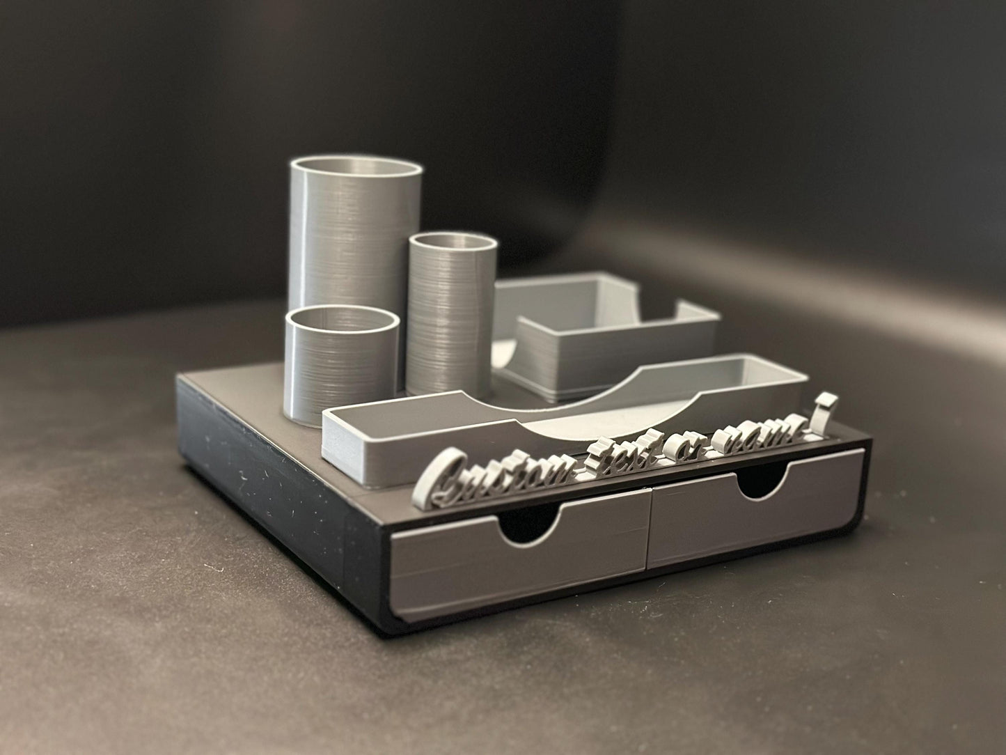 Cute Custom Black and Grey Desk Organizer with Personalized Name Tag