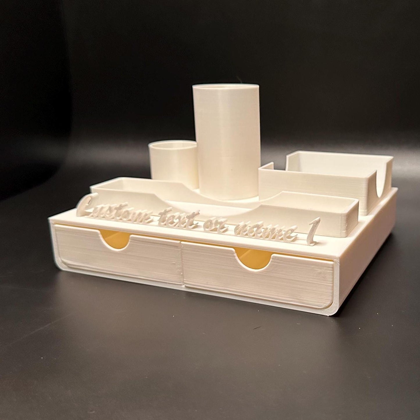 Customizable White Desk Name Plate with Organizer for Workspace