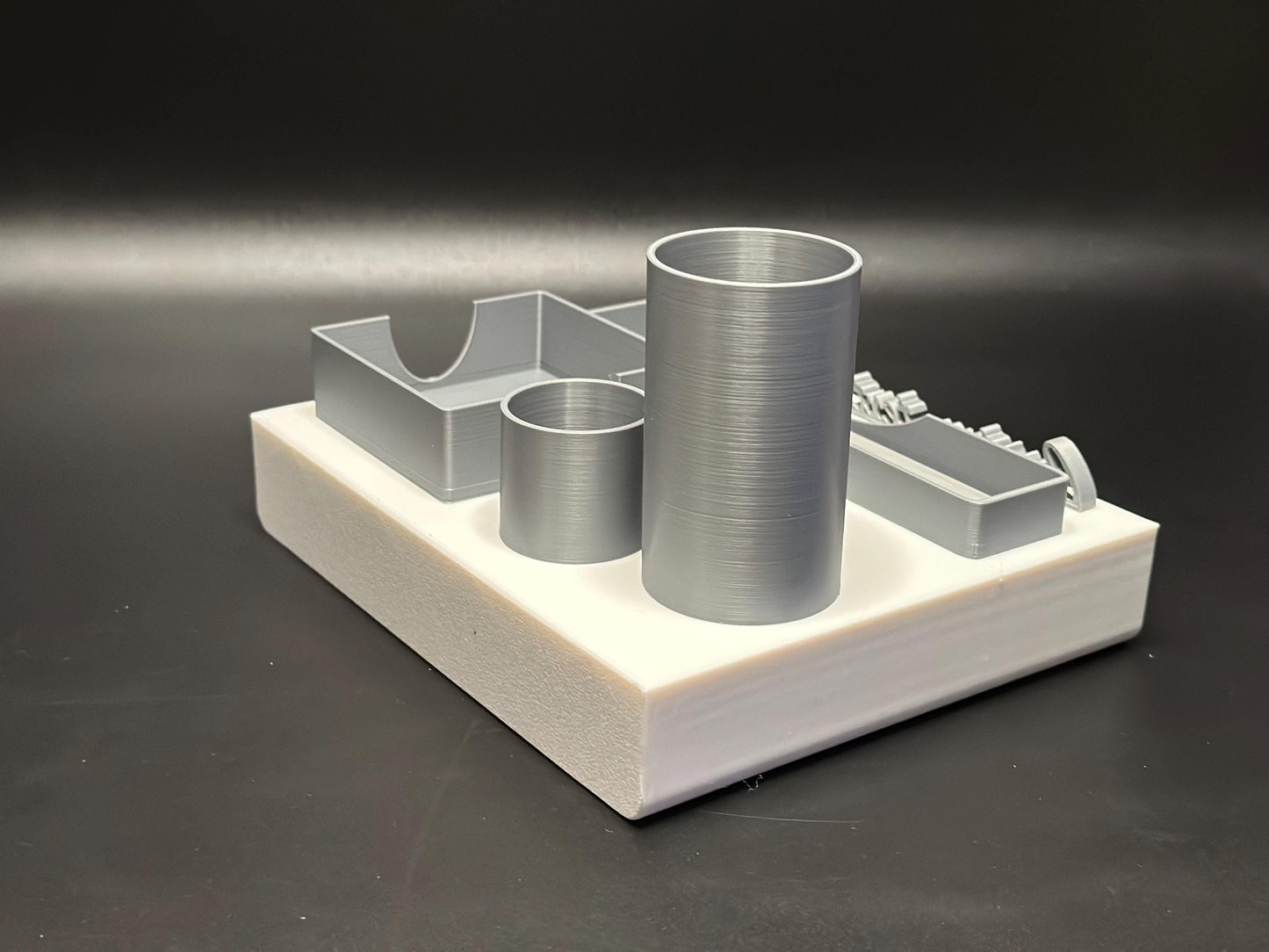 Custom Office Desk Organizer with Name Tag in White and Gray