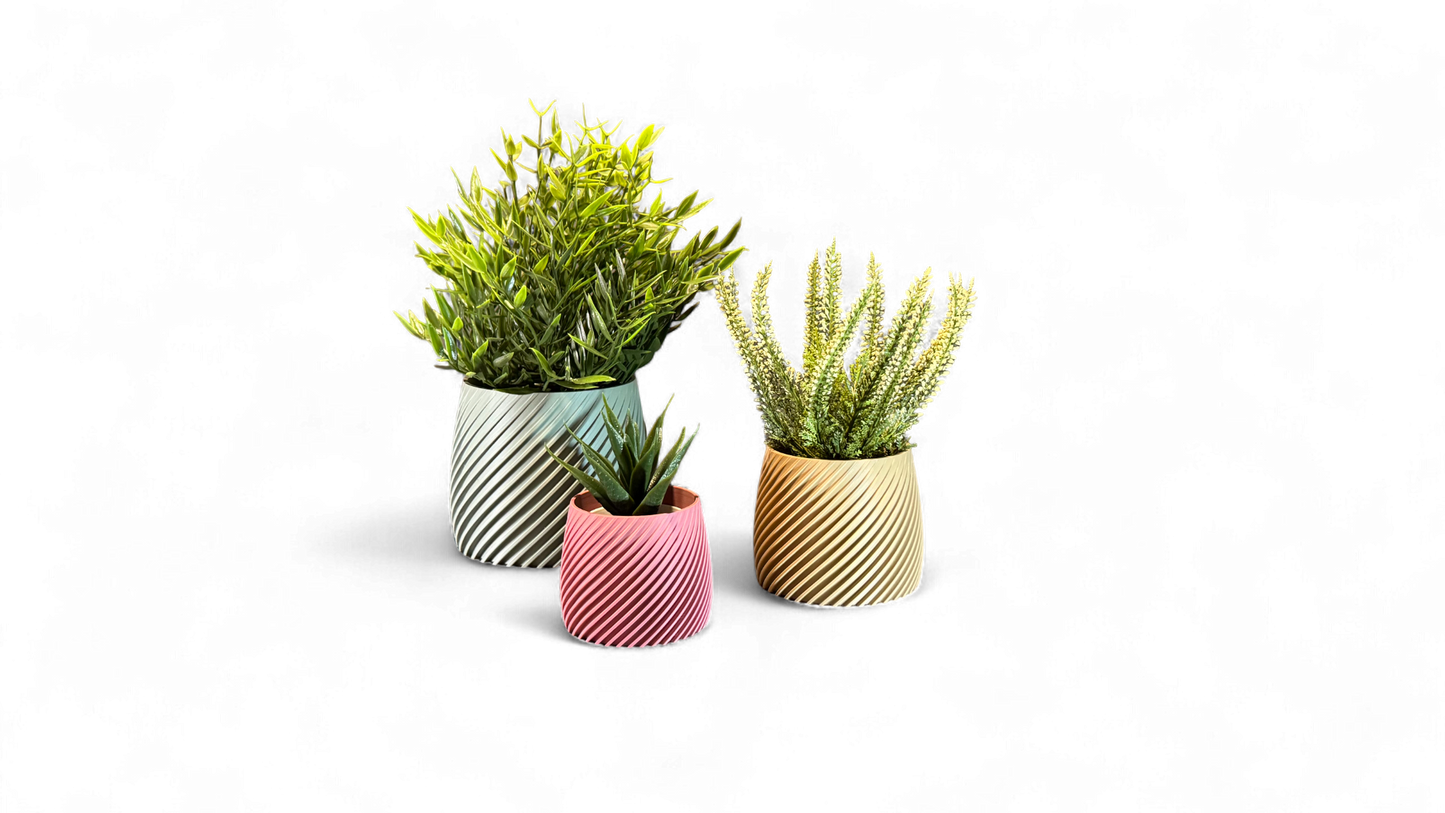 Eco Friendly Planter – 3D Printed Indoor Plant Pot With Diagonal Grooves