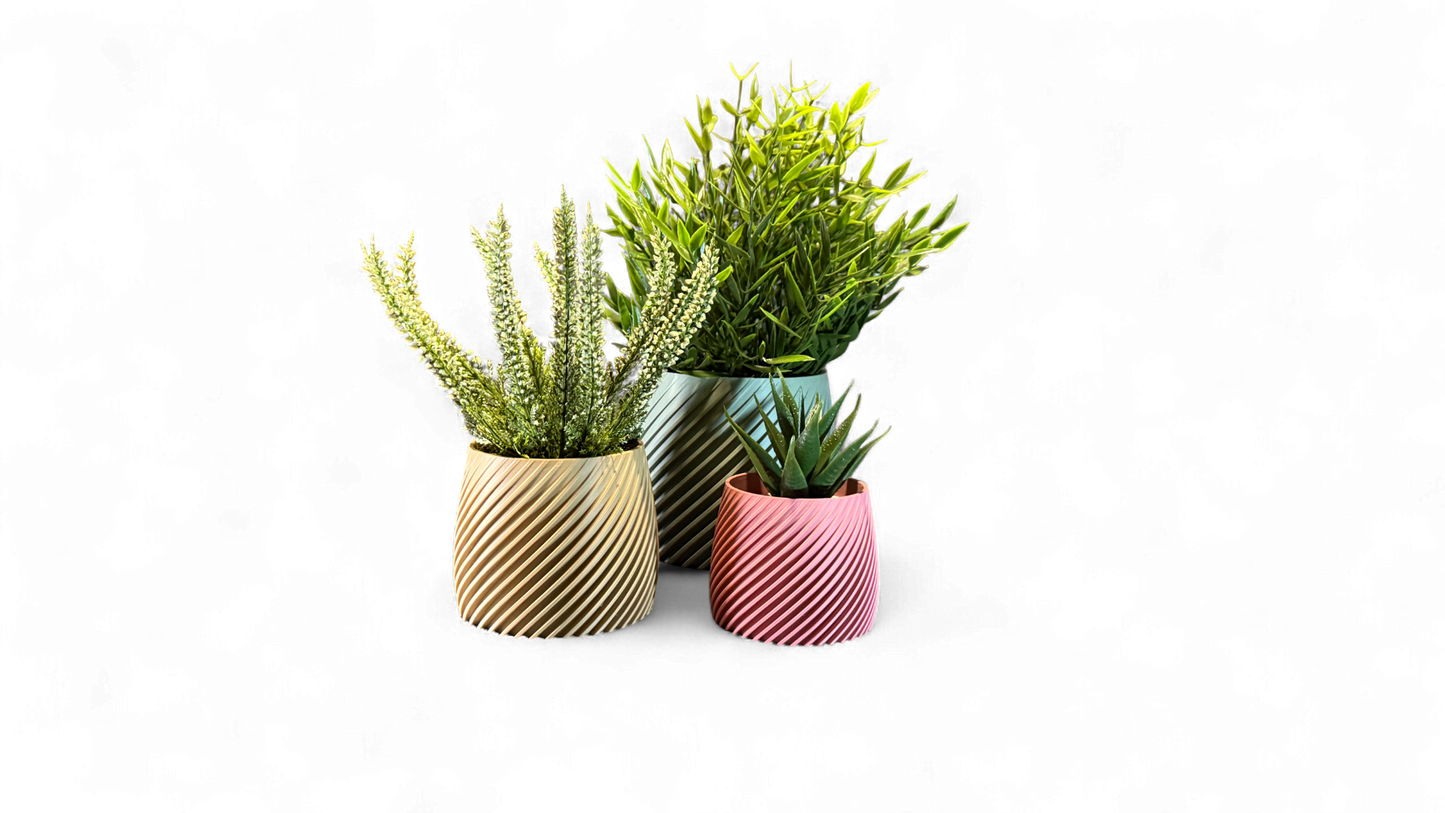 Eco Friendly Planter – 3D Printed Indoor Plant Pot With Diagonal Grooves