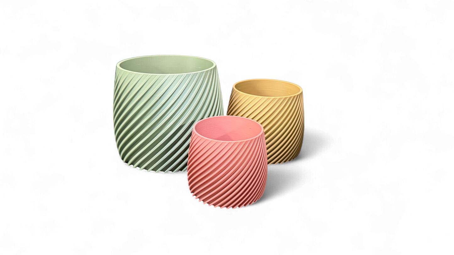Eco Friendly Planter – 3D Printed Indoor Plant Pot With Diagonal Grooves