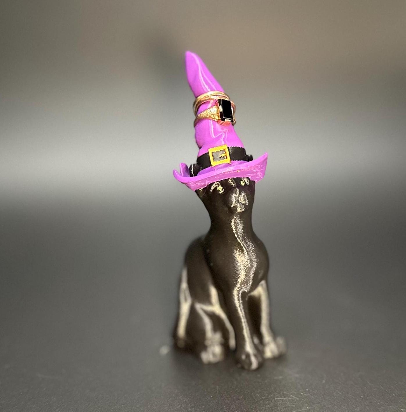 Whimsical Black Cat Ring Holder with Witch Hat – Mystical Jewelry Organizer