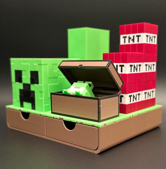 Pixelated Block Desk Organizer: Retro Gaming-Inspired Storage for Creative Workspace & Stationery Essentials