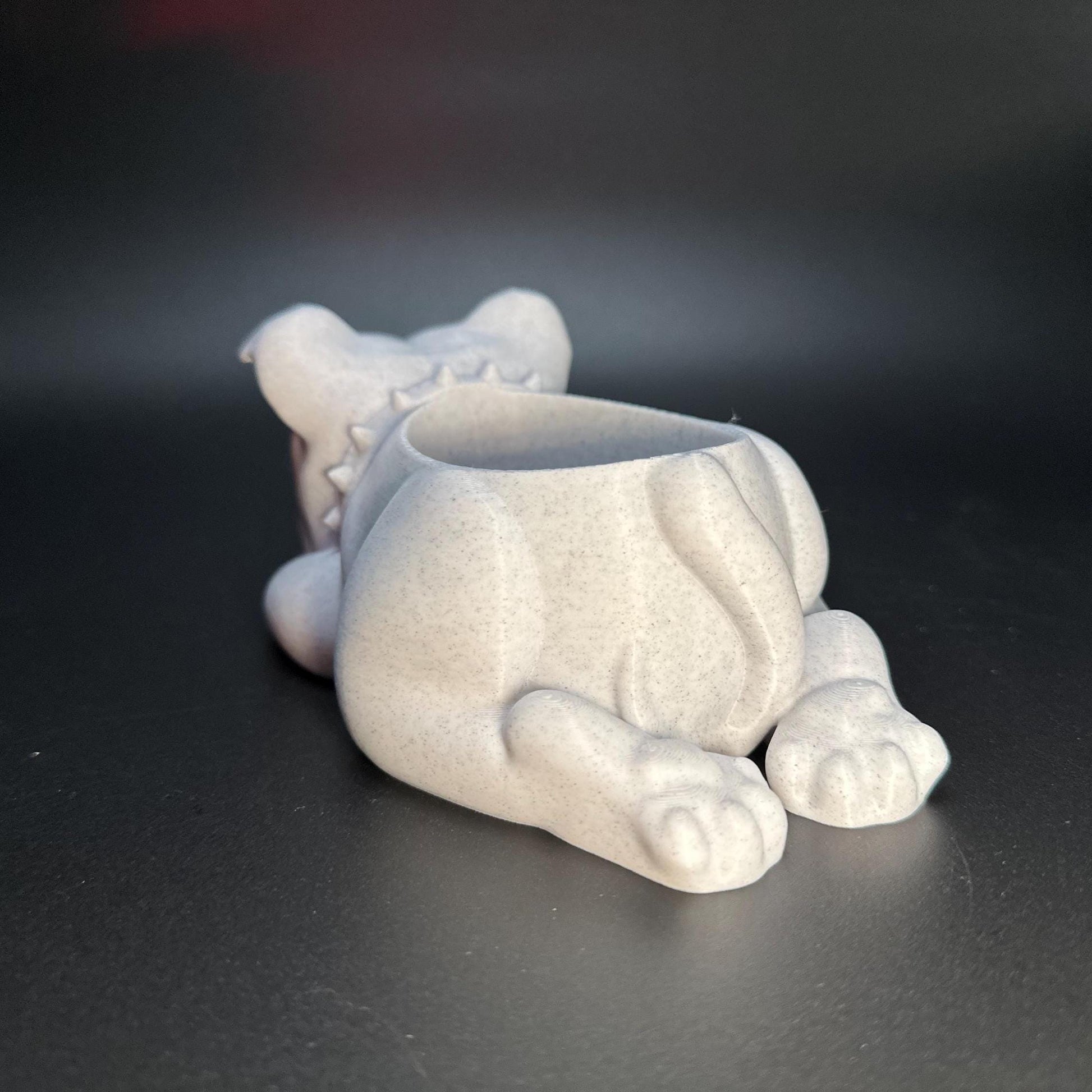 Staffordshire Bull Terrier planter with sleek detailing, ideal for succulents, cacti, or small plants. Lightweight, 3D-printed design perfect for home or office decor.