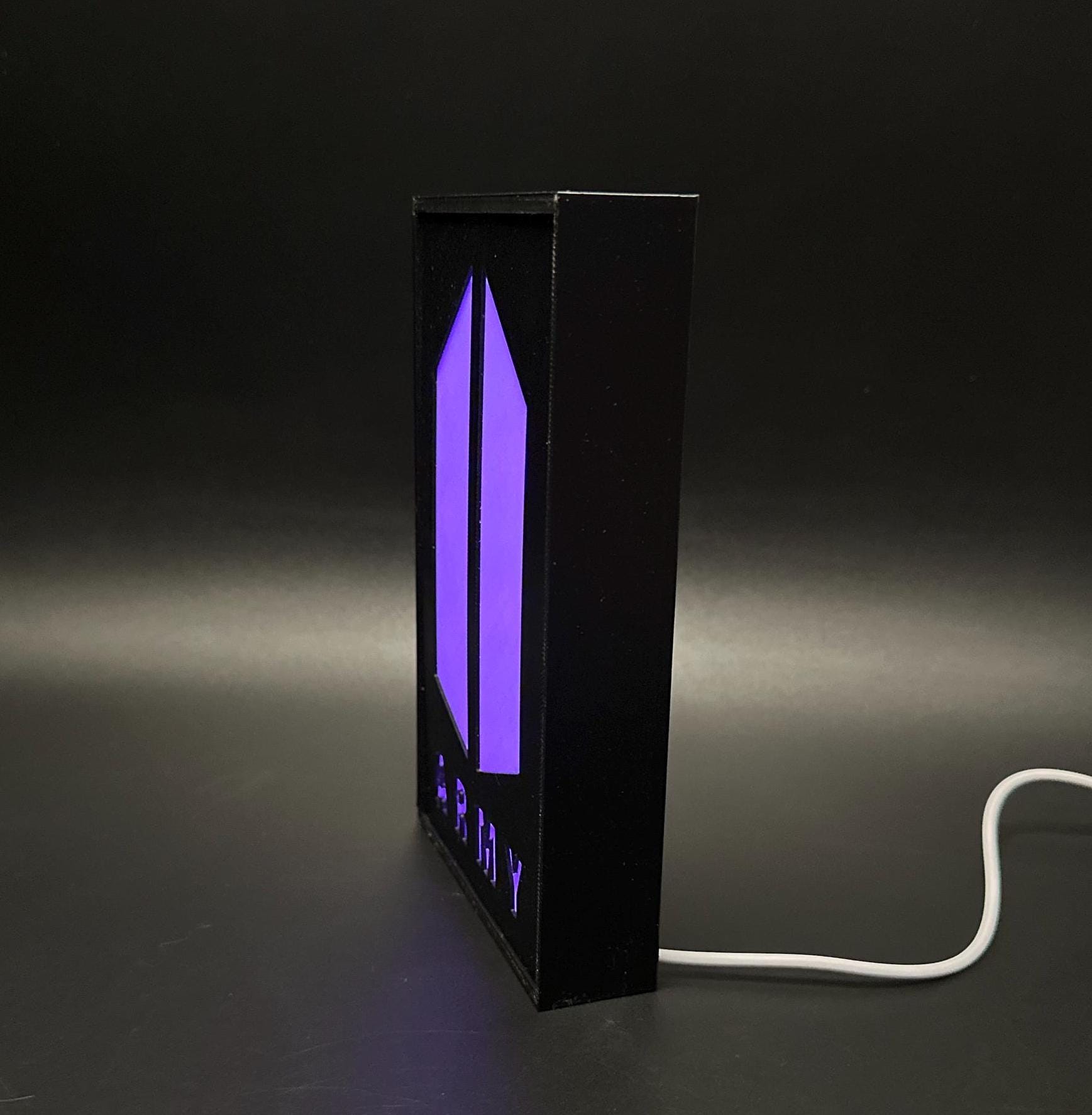 Fan-made BTS ARMY light box featuring RGB illumination. A stunning addition to K-pop fan decor or a thoughtful gift