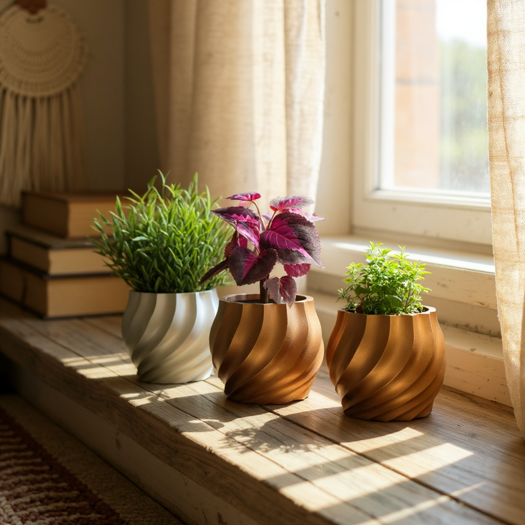 Eco Friendly Planter – 3D Printed Spiral Ribbon Pot with Liner | Sustainable Design