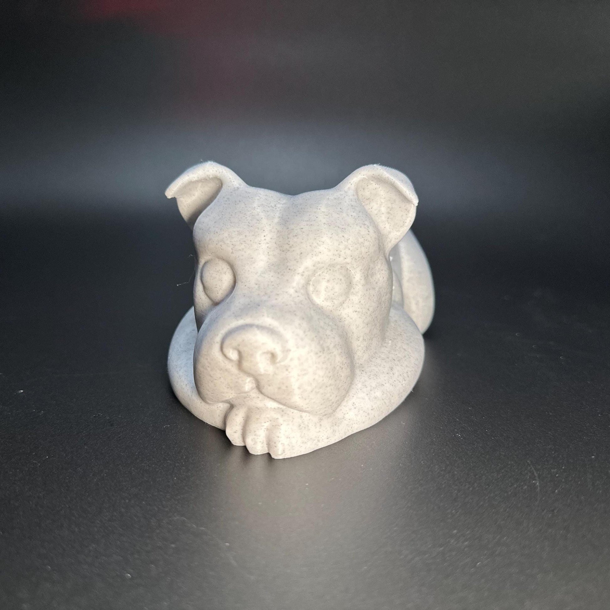 Staffordshire Bull Terrier planter with sleek detailing, ideal for succulents, cacti, or small plants. Lightweight, 3D-printed design perfect for home or office decor.