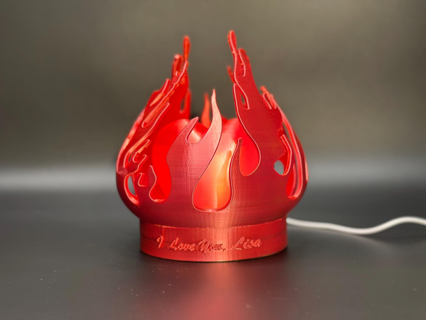 Personalized Red Heart Flame Lamp - Romantic Anniversary Gift