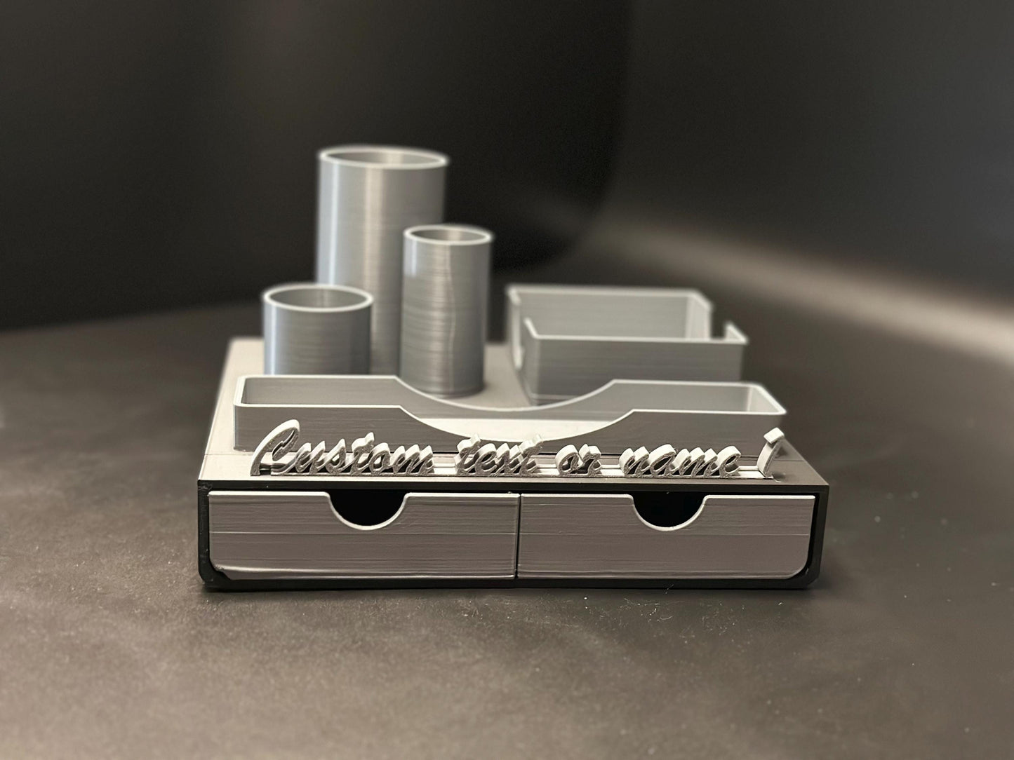 Cute Custom Black and Grey Desk Organizer with Personalized Name Tag