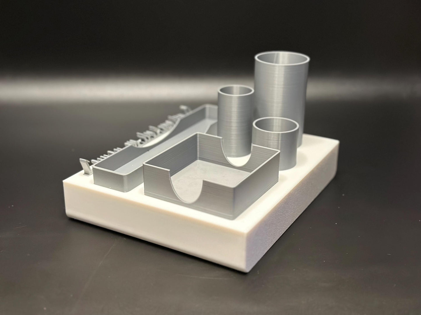 Custom Office Desk Organizer with Name Tag in White and Gray